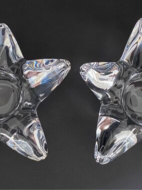 Orrefors Kosta Boda Clear Star-Form Glass Candle Holders - Pair